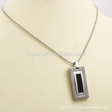 Remplissage en émail noir Rectangle Pendentif en acier inoxydable Collier Homme